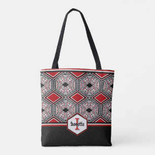 Bolsa Tote Tapeçaria Tribal Vermelha, Branca e Preta