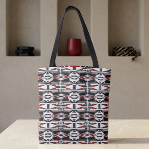 Bolsa Tote Tapeçaria Tribal Vermelha, Preta e Branca