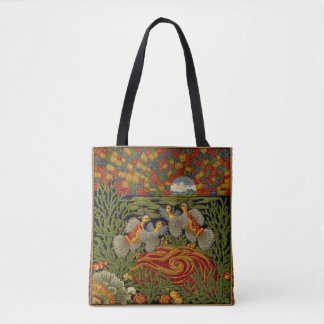 Bolsa Tote Tapeçaria Verde Estilo Retrô Aves Exóticas