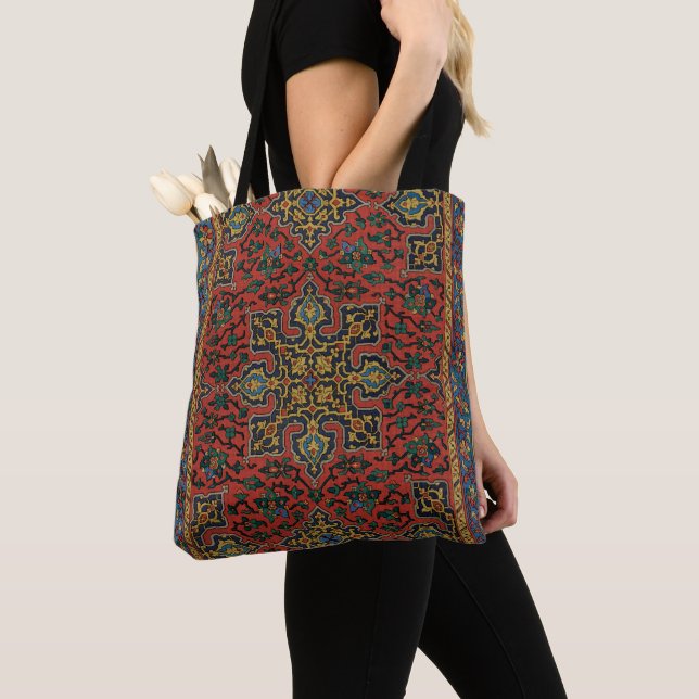 Bolsa Tote Tapete de Carpete Persa Vermelho Azul Clássico (Close Up)
