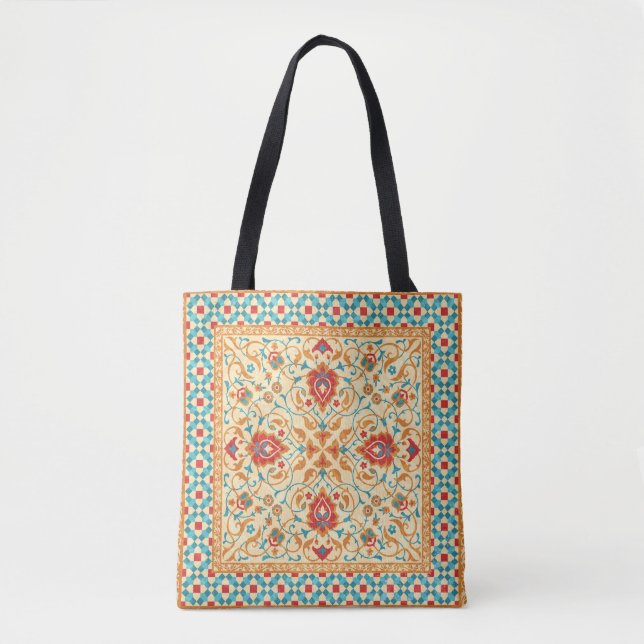 Bolsa Tote tapete oriental, padrão ornamental floral. (Frente)