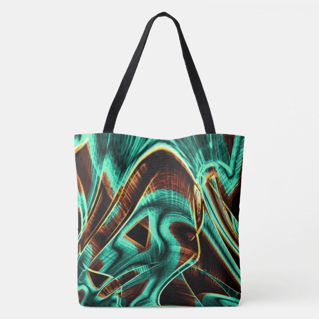 Bolsa Tote Tapetes-aquamarina e ranhuras de café profundament (Verso)