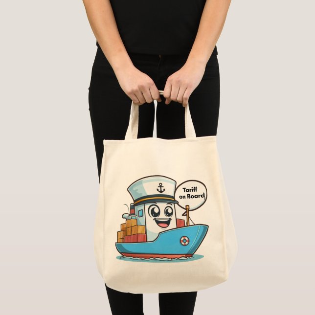 Bolsa Tote Tarifa De Carga Azul De Cartoon Em Conselho (Frente (produto))