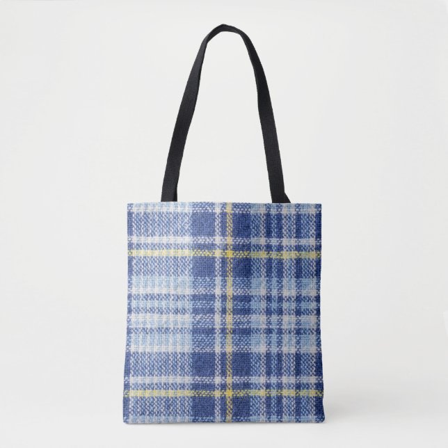 Bolsa Tote Tartan Amarelo Azul: Xadrez Moda (Frente)