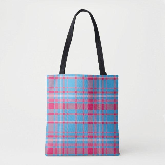 Bolsa Tote Tartan azul e vermelho (Frente)