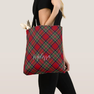 Bolsa Tote Tartan Personalizado Russo xadrez Vermelho e Verde