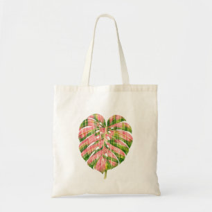 Bolsa Tote Tartan Rosa Escocês Monstera Aquarela Botânica