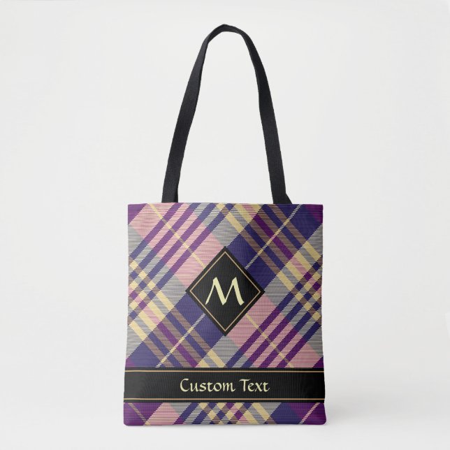 Bolsa Tote Tartan roxo, Dourado e azul (Frente)