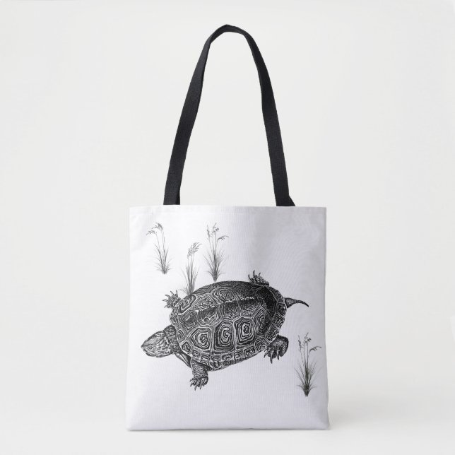 Bolsa Tote Tartaruga Aquática Branca e Preta (Frente)