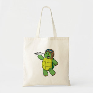 Bolsa Tote Tartaruga como piloto com avião em papel