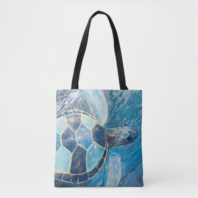 Bolsa Tote Tartaruga Costeira Azul-Marinha Pintada Pintada Sa (Frente)