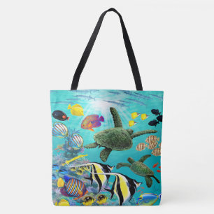 Bolsa Tote Tartaruga de mar tropical havaiana dos peixes da