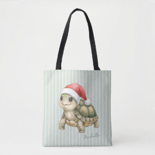 Bolsa Tote Tartaruga de Natal com Chapéu de Papai Noel em Aqu