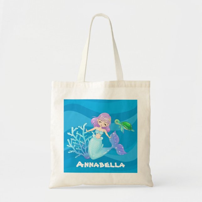 Bolsa Tote Tartaruga-de-sereia-de-praia bonita adiciona nome  (Frente)