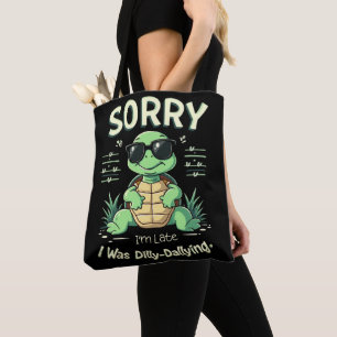 Bolsa Tote Tartaruga Divertida Desculpe-me pelo Atraso com Es