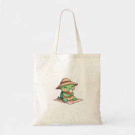 Bolsa Tote Tartaruga Kawaii Chibi de Chapéu de Palha Comendo 