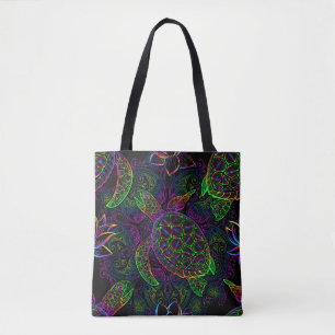 Bolsa Tote Tartaruga marinha em cores multicolores psicodéli