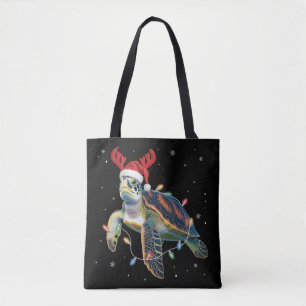Bolsa Tote Tartaruga Marinha Luzes de Natal Chapéu Engraçado