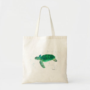Bolsa Tote Tartaruga marinha verde aquarela costeira oceano t
