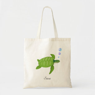 Bolsa Tote Tartaruga marinha verde e caligrafia de salvar Bol