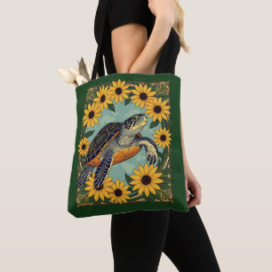 Bolsa Tote Tartaruga Pequena e Flores de Margarida de Olhos N