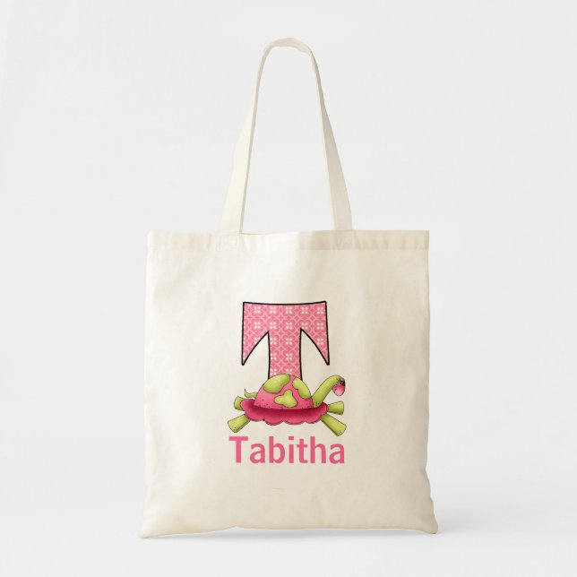 Bolsa Tote Tartaruga Rosa e Verde para Monograma T (Frente)