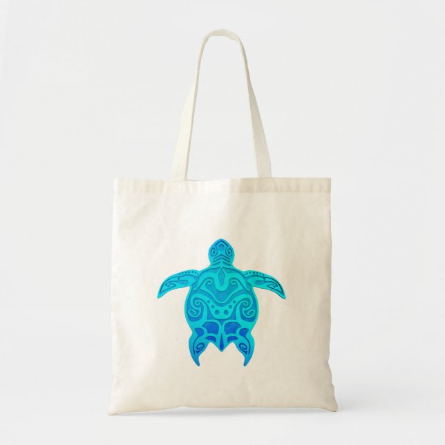 Bolsa Tote Tartaruga tribal azul (Frente)