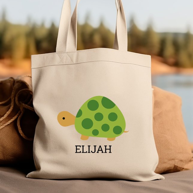 Bolsa Tote Tartaruga Verde Fofa Personalizada para Crianças (Criador carregado)