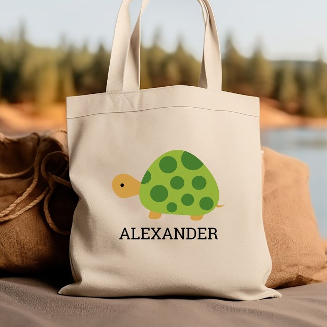 Bolsa Tote Tartaruga Verde Fofa Personalizada para Crianças (Criador carregado)