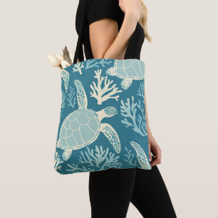 Bolsa Tote Tartarugas azuis num recife de coral