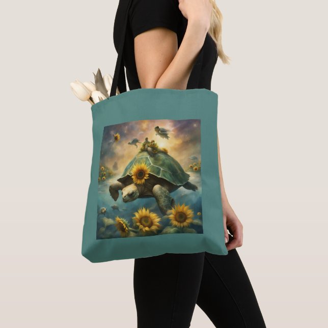 Bolsa Tote Tartarugas caprichosas e compras de girassóis (Close Up)