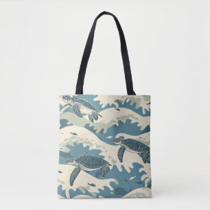 Bolsa Tote Tartarugas Graciosas Entre Ondas Oceanas
