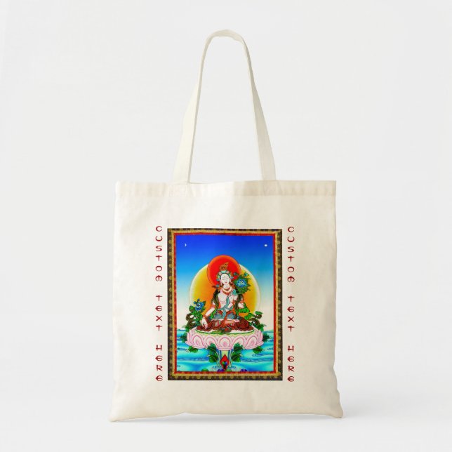 Bolsa Tote Tatuagem branco de Tara do thangka tibetano (Frente)