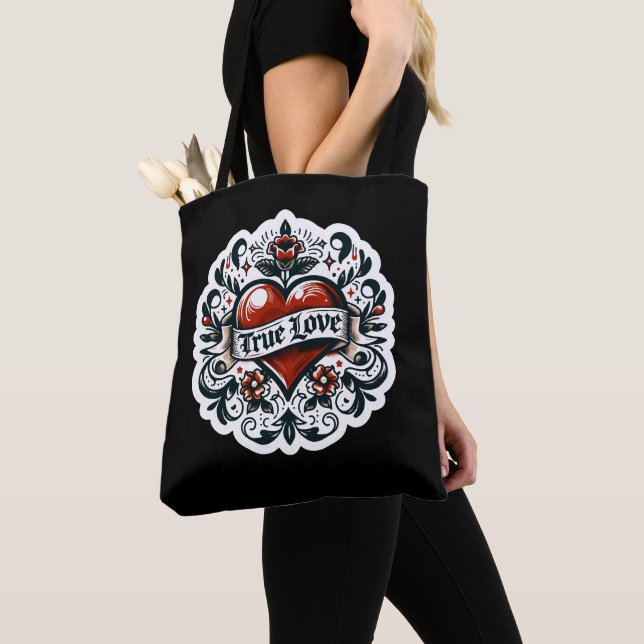 Bolsa Tote Tatuagem Coração de Amor Verdadeiro Adesivo Estilo (Close Up)