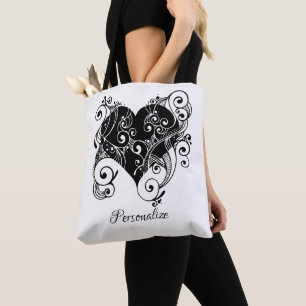 Bolsa Tote Tatuagem Gothic Black Heart Design Personalizada
