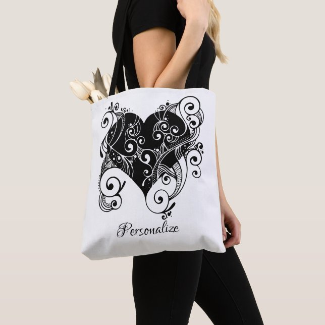 Bolsa Tote Tatuagem Gothic Black Heart Design Personalizada (Close Up)