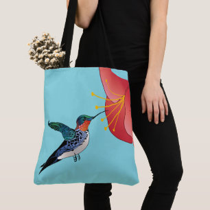 Bolsa Tote Tatuagem Hummingbird e Red Flower Exotic