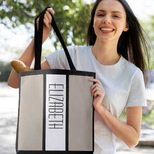 Bolsa Tote Taupe de Nome Personalizado de Bloqueio de Cor Mod