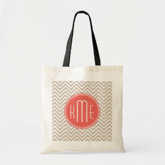 Bolsa Tote Taupe e Coral Elegantes com Monograma Personalizad