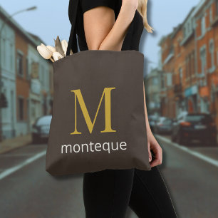 Bolsa Tote Taupe Elegante Presente de Monograma Dourado Perso