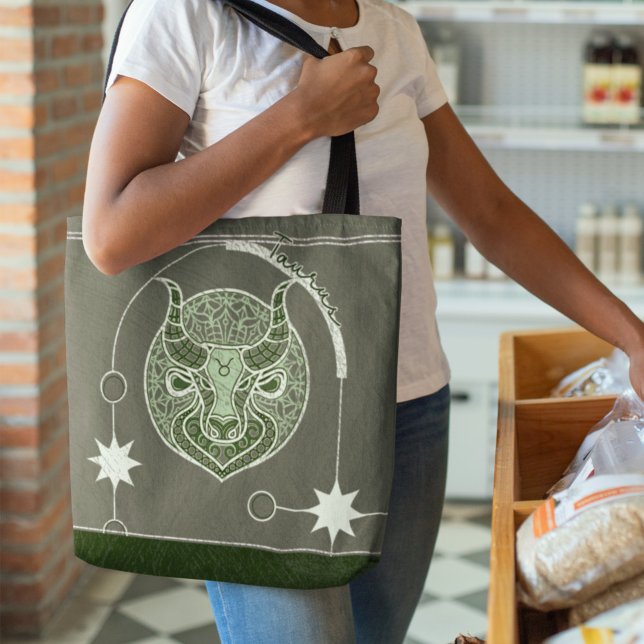 Bolsa Tote Taurus Zodiac - Sinal Verde e Branco Mandala (Criador carregado)