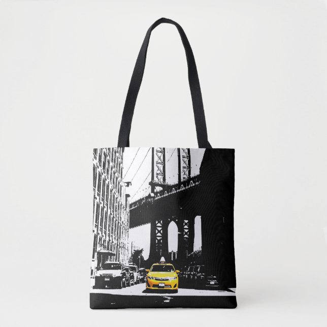 Bolsa Tote Táxi Amarelo Cinto Nova Iorque Brooklyn Preto (Frente)
