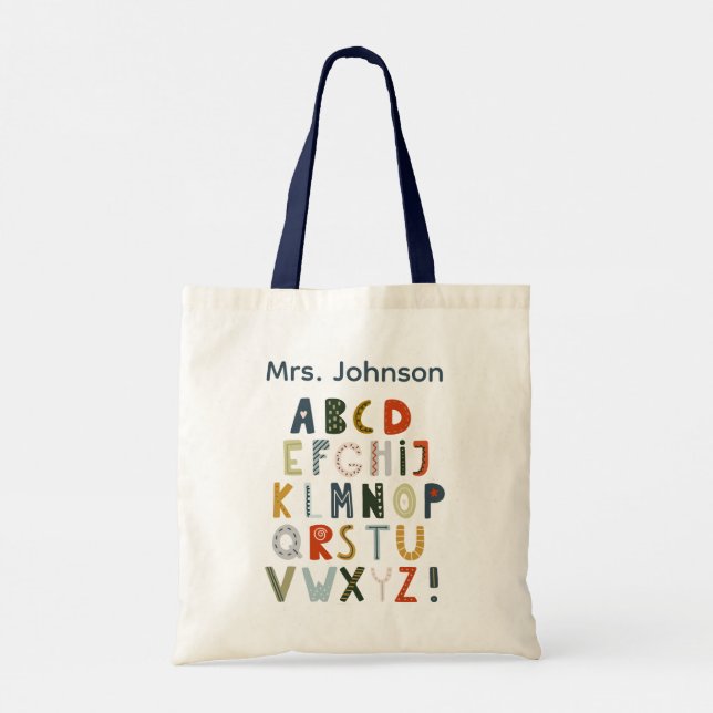 Bolsa Tote Teacher Tote Bag Gift Alphabet Art  (Verso)