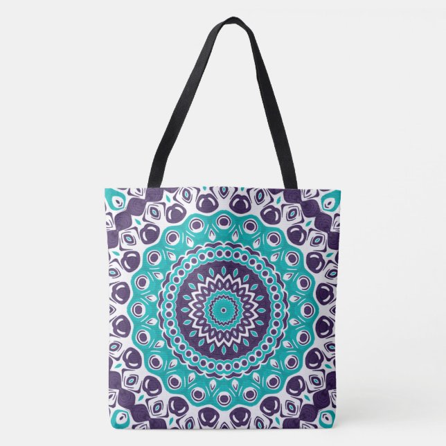 Bolsa Tote Teal and Purple Bold Mandala Pattern (Frente)