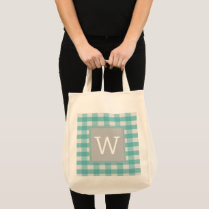 Bolsa Tote Teal Buffalo Xadrez Monograma Tote Bag