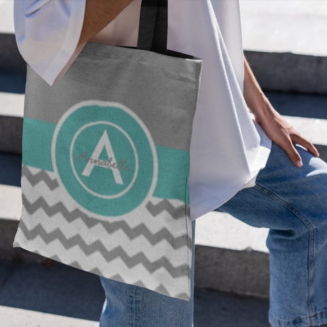Bolsa Tote Teal Chevron cinza (Criador carregado)