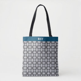 Bolsa Tote Teal, Cinza e Padrão Branco
