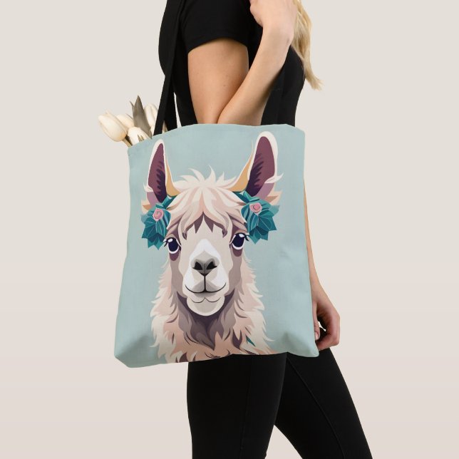 Bolsa Tote Teal de Arte Cura Pastel Llama (Close Up)