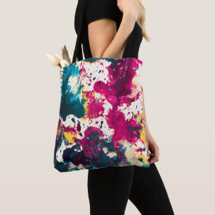 Bolsa Tote Teal de pintura e magenta com Abstrato colorida