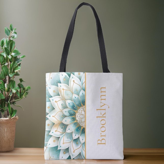 Bolsa Tote Teal Dourado Mandala Personalizado (Criador carregado)